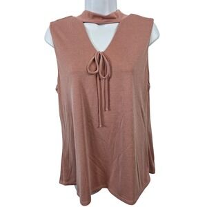 Buckle Black Top Women's L Mock Neck Tie Front Sleeveless Blouse Ribbed /B26